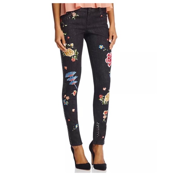 ALICE + Olivia Jane Embroidered and Studded Skinny Jeans - Picture 2 of 11